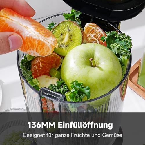 AMZCHEF Slow Juicer Entsafter 2 L, 136 mm Einfüllschacht, leise