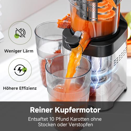 AMZCHEF Slow Juicer Entsafter 2 L, 136 mm Einfüllschacht, leise