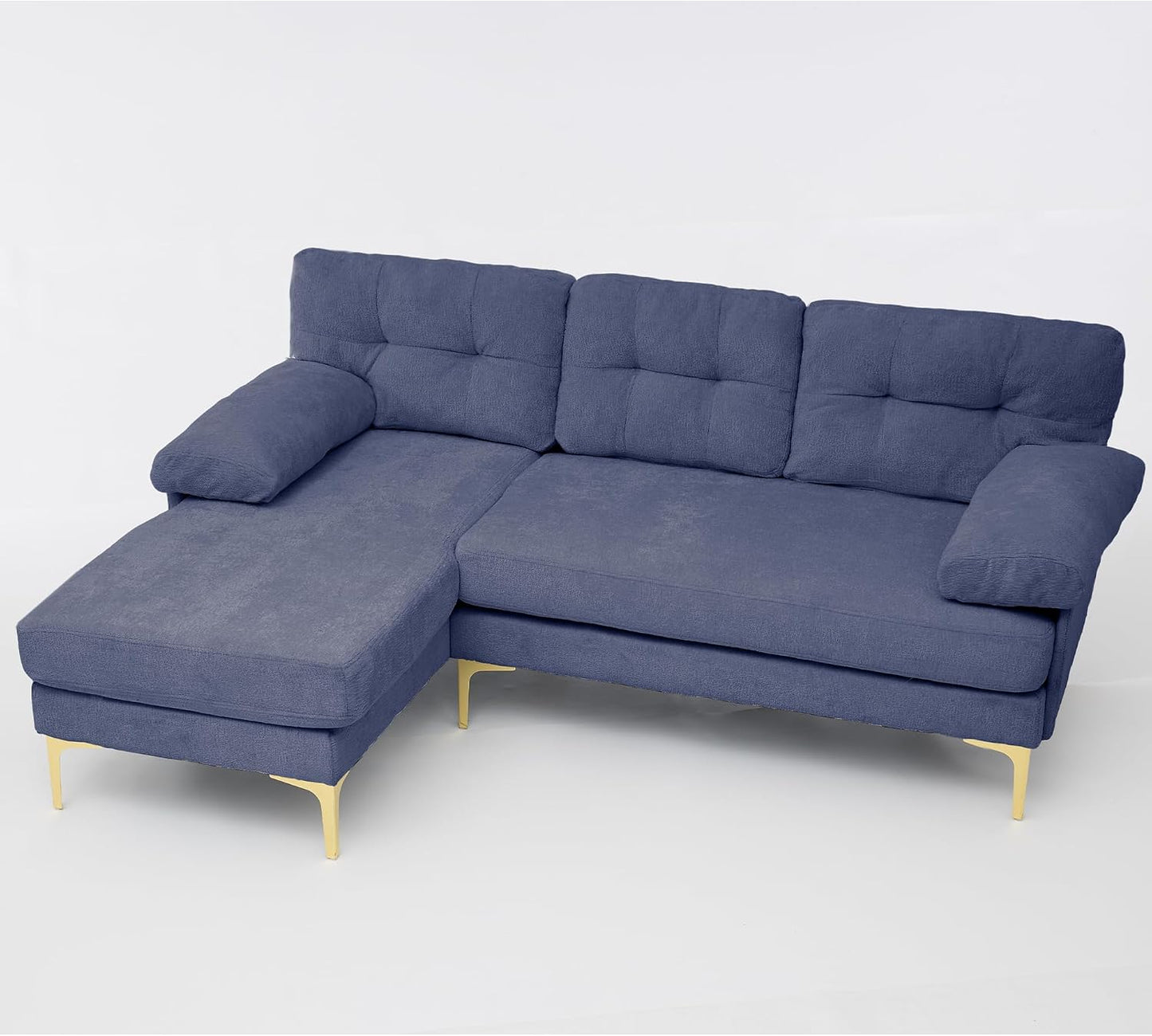 187cm Modulares L-förmige Ecksofa, Sofa mit Schlaffunktion, Schlafsofa aus weichem Chenille und Metallfüße, Bequemes Couch, Tiefes Sitzdesign, Für Wohnzimmer und Schlafzimmer, Blau