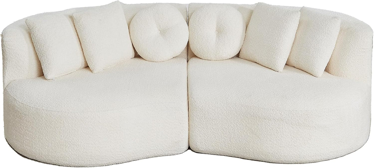 Modulares 3-Sitzer Sofa mit Schlaffunktion, Boneless Couch, aus weichem Chenille, mit 6-teiligem Kissen, gebogenes Design, Keine Montage, Für Wohnzimmer und Schlafzimmer, Beige