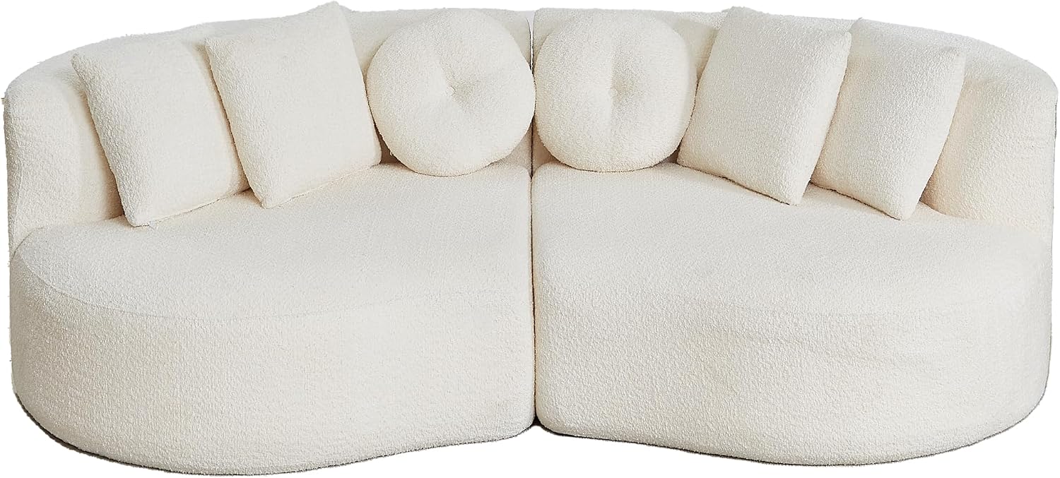 Modulares 3-Sitzer Sofa mit Schlaffunktion, Boneless Couch, aus weichem Chenille, mit 6-teiligem Kissen, gebogenes Design, Keine Montage, Für Wohnzimmer und Schlafzimmer, Beige