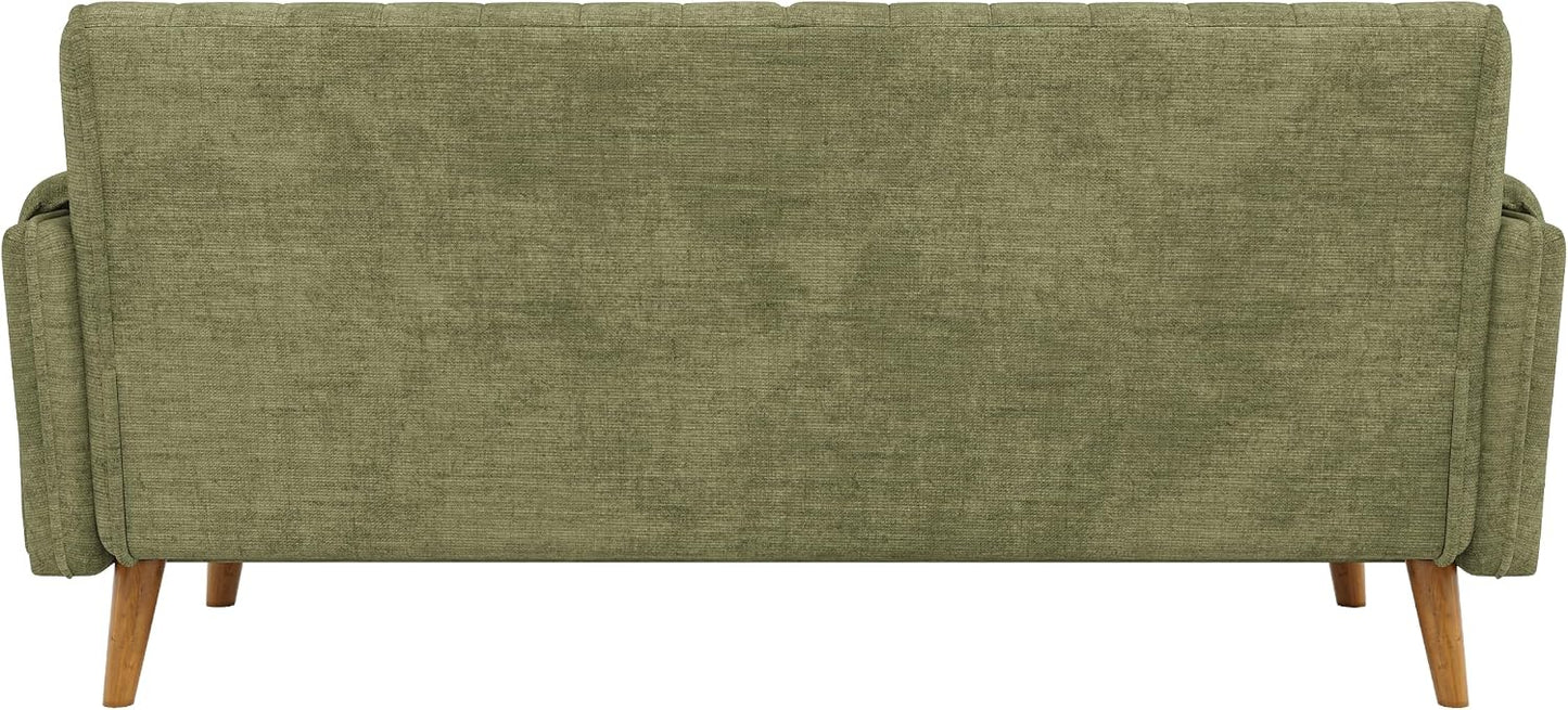 Modernes 2-Sitzer-Sofa aus Chenille mit dickem Sitzpolster, getufteter Rückenlehne, 2 Armlehnenkissen und Seitentaschen; Massivholzbeine, leicht zu montieren, ideal für Wohnung & kleine Räume, Green