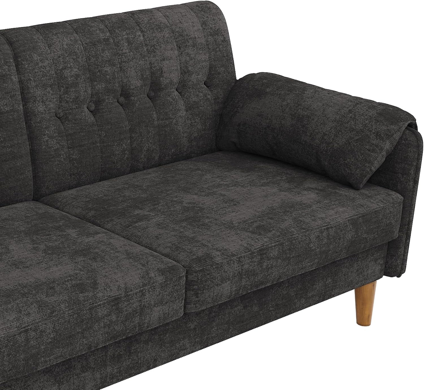 161cm Modernes 2-Sitzer-Sofa aus weichem Chenille, Sofa mit Schlaffunktion | Couch mit 2 Armlehnenkissen und Seitentaschen, Massivholzbeine, leicht zu montieren, ideal für Wohnung & kleine Räume