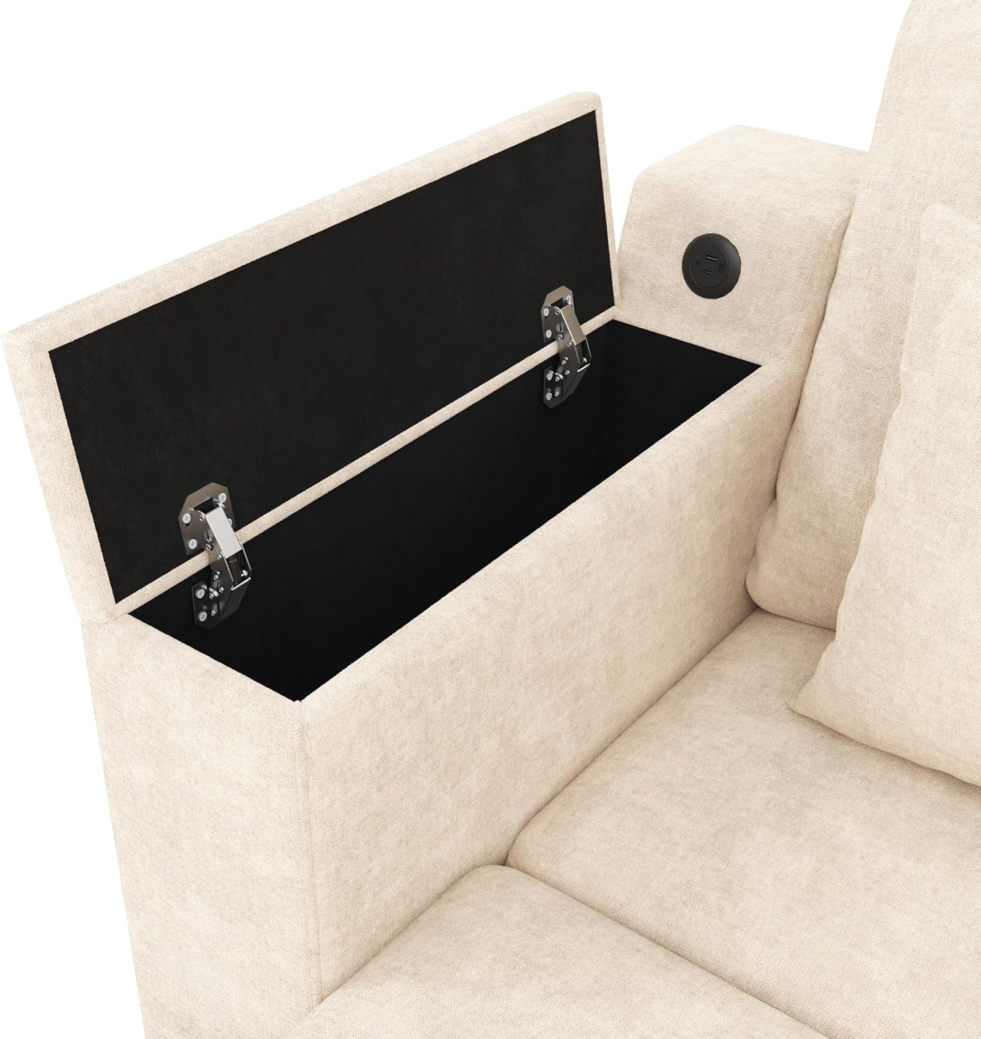210cm Multifunktionales 3‑Sitzer Sofa mit Schlaffunktion, ausziehbarem Schlafsofa, Couch mit Stauraum, Armlehnen‑Stauraum und USB‑Ladeanschluss, Für Wohnzimmer und Schlafzimmer, Beige