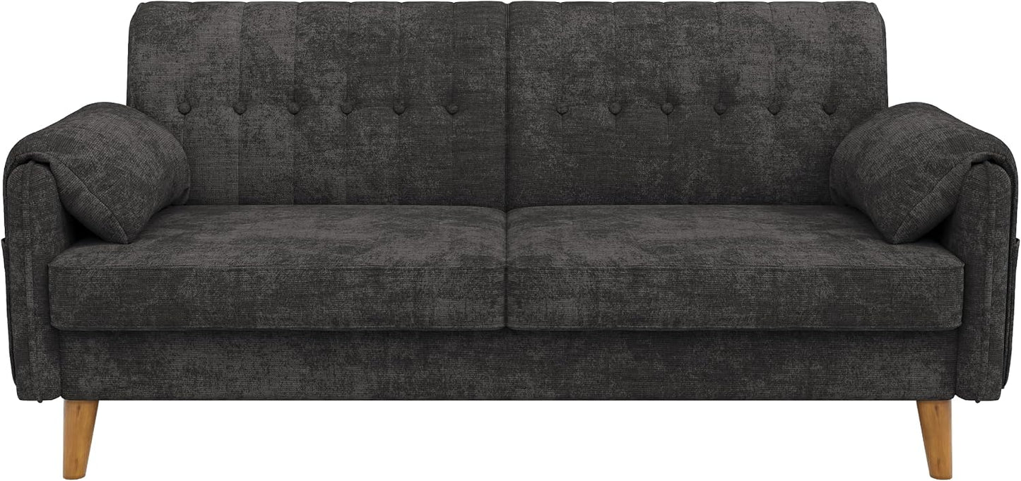 161cm Modernes 2-Sitzer-Sofa aus weichem Chenille, Sofa mit Schlaffunktion | Couch mit 2 Armlehnenkissen und Seitentaschen, Massivholzbeine, leicht zu montieren, ideal für Wohnung & kleine Räume