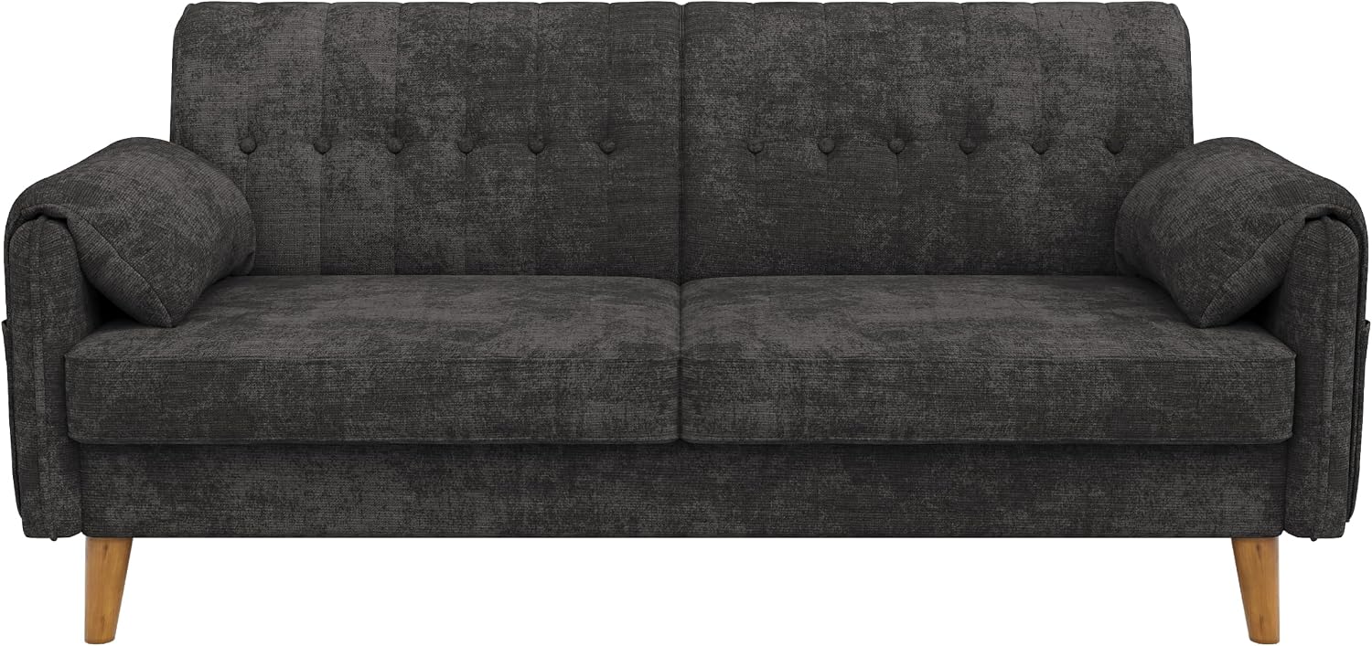 161cm Modernes 2-Sitzer-Sofa aus weichem Chenille, Sofa mit Schlaffunktion | Couch mit 2 Armlehnenkissen und Seitentaschen, Massivholzbeine, leicht zu montieren, ideal für Wohnung & kleine Räume