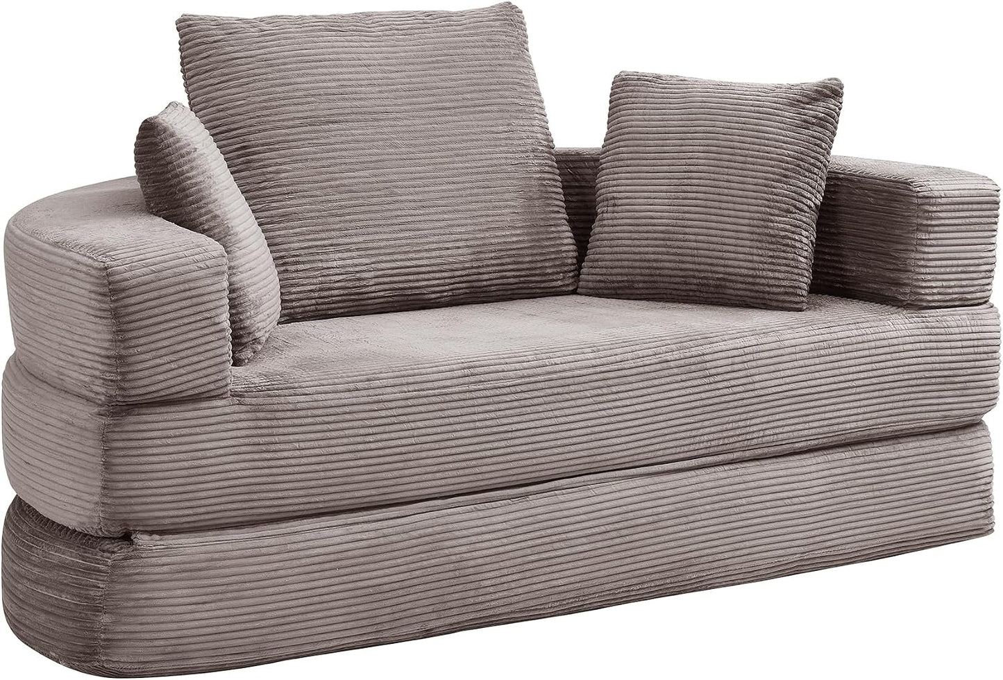 Multifunktionales freistehendes Klappsofabett (Boneless Couch) – Ovales Bett mit Kissen, modulares Sofa, Cordstoff-Bezug (173 x 176 cm), geeignet für Apartments, Wohnzimmer, Schlafzimmer (Braun Grau)