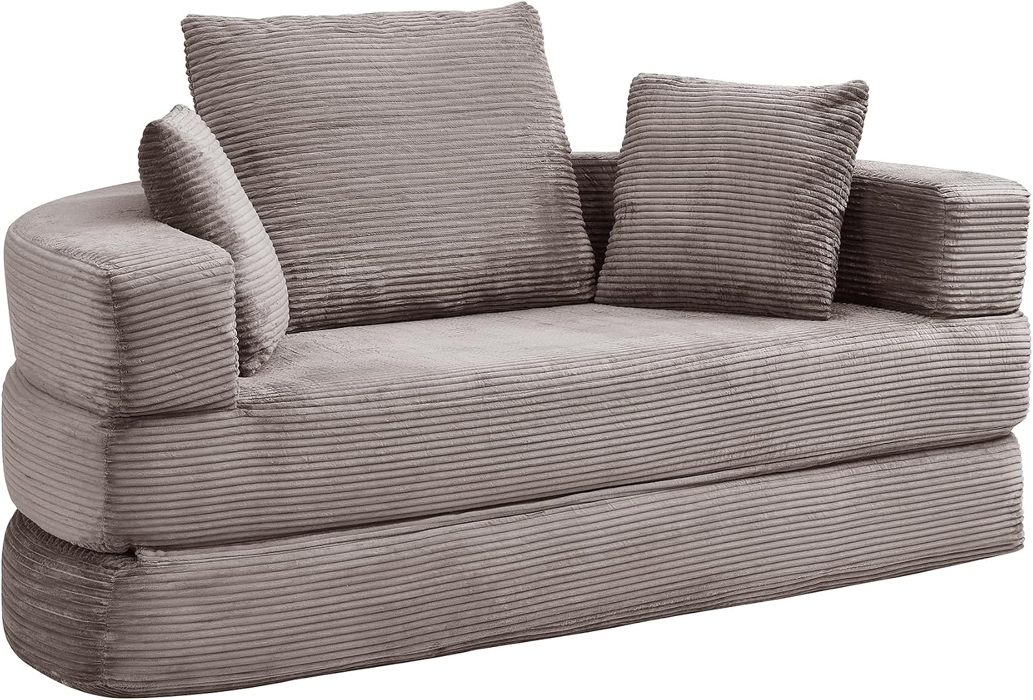 Multifunktionales freistehendes Klappsofabett (Boneless Couch) – Ovales Bett mit Kissen, modulares Sofa, Cordstoff-Bezug (173 x 176 cm), geeignet für Apartments, Wohnzimmer, Schlafzimmer (Braun Grau)