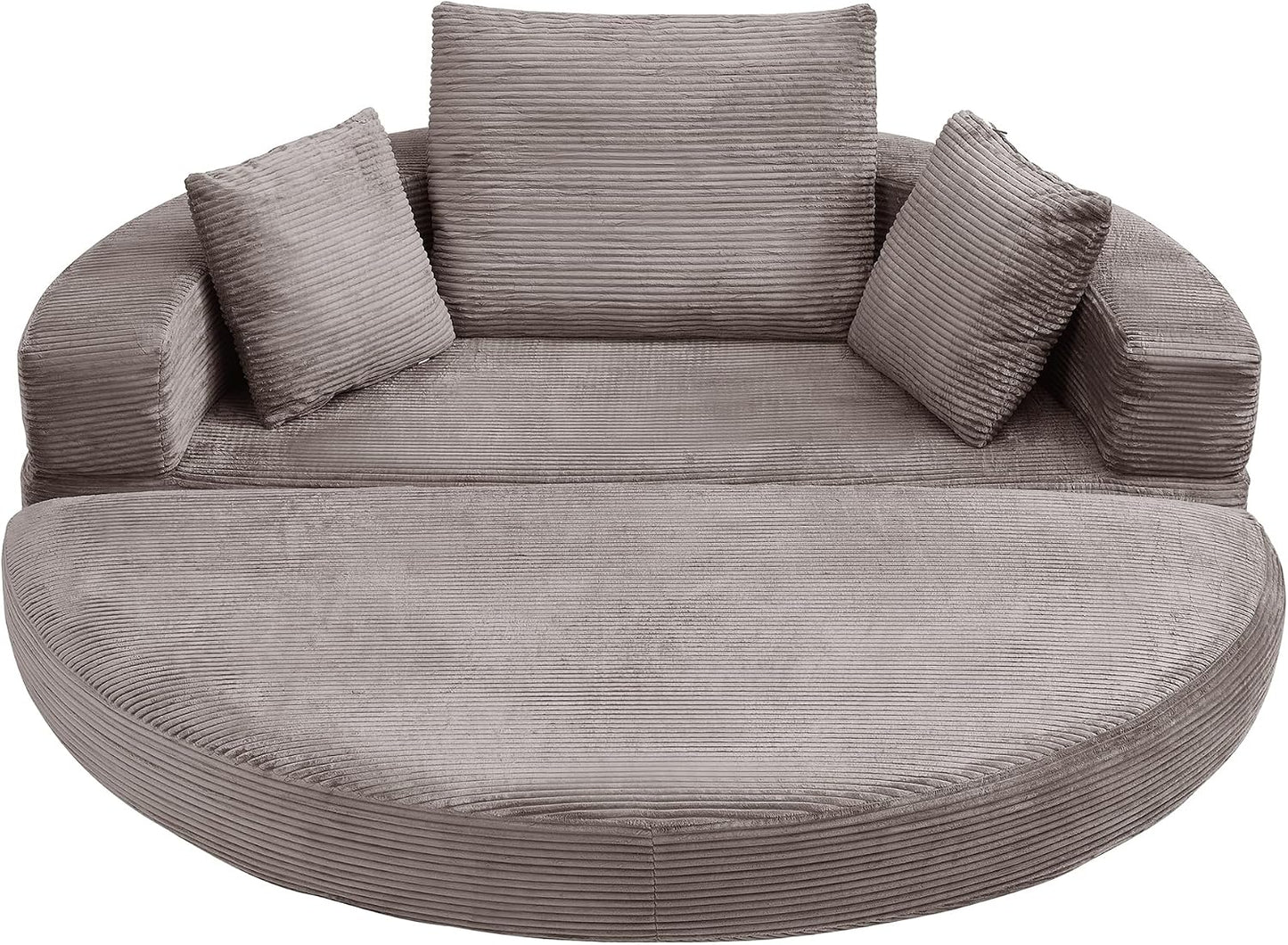 Multifunktionales freistehendes Klappsofabett (Boneless Couch) – Ovales Bett mit Kissen, modulares Sofa, Cordstoff-Bezug (173 x 176 cm), geeignet für Apartments, Wohnzimmer, Schlafzimmer (Braun Grau)