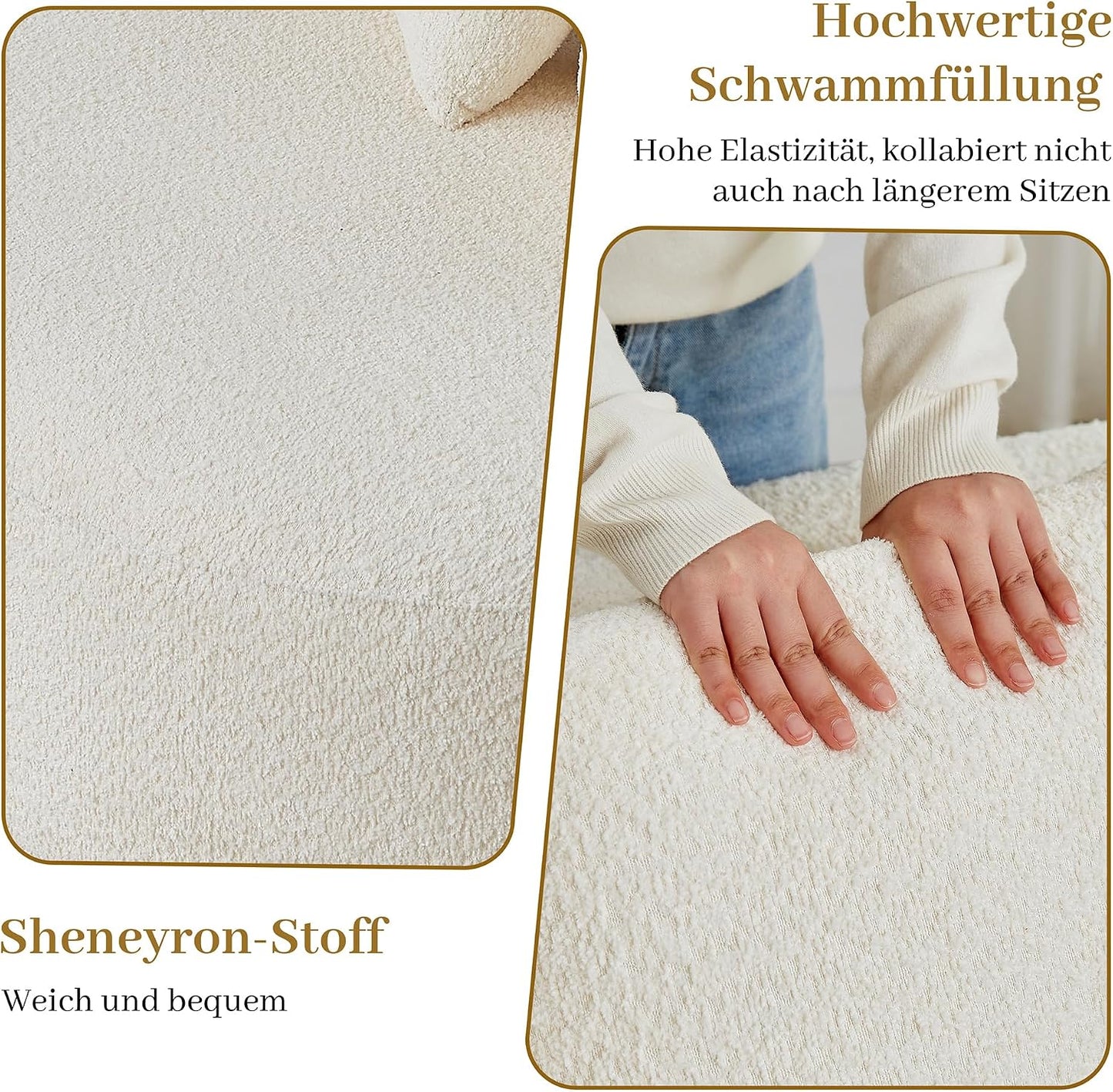 Modulares 3-Sitzer Sofa mit Schlaffunktion, Boneless Couch, aus weichem Chenille, mit 6-teiligem Kissen, gebogenes Design, Keine Montage, Für Wohnzimmer und Schlafzimmer, Beige