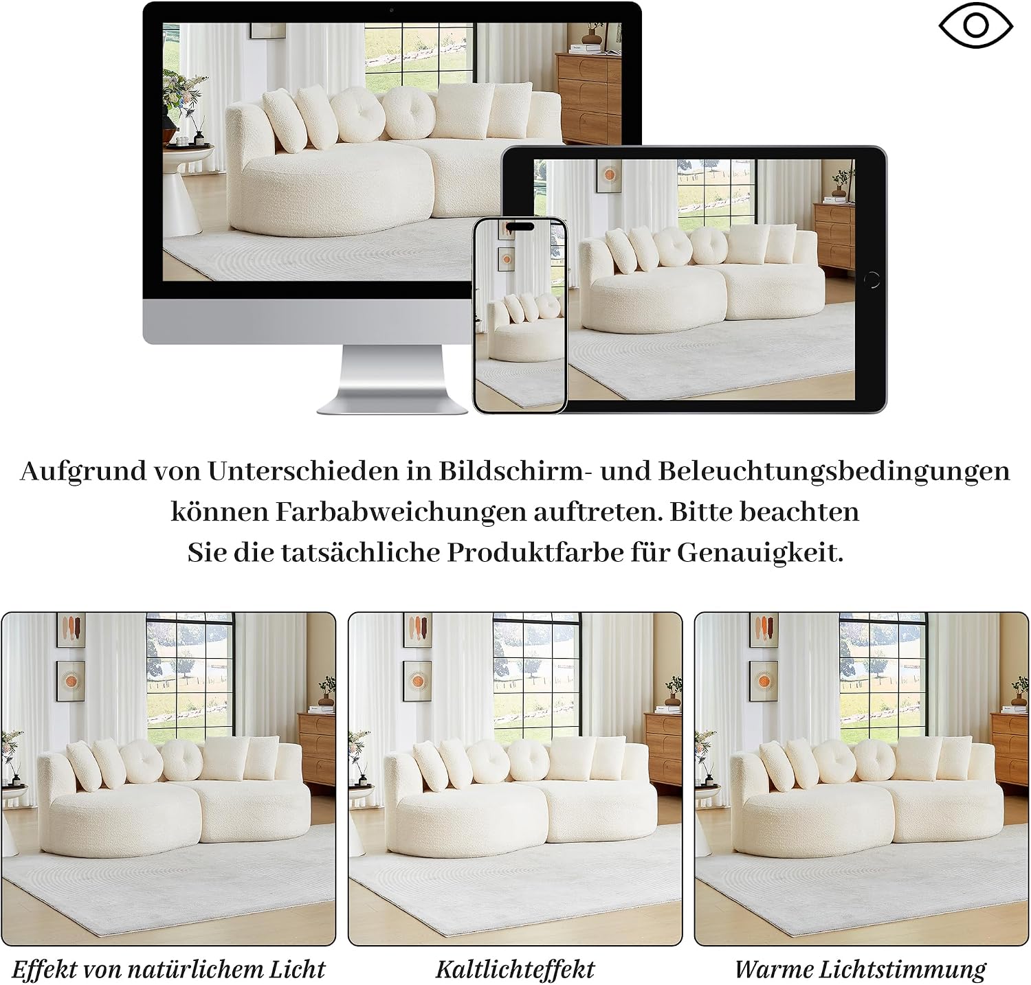 Modulares 3-Sitzer Sofa mit Schlaffunktion, Boneless Couch, aus weichem Chenille, mit 6-teiligem Kissen, gebogenes Design, Keine Montage, Für Wohnzimmer und Schlafzimmer, Beige