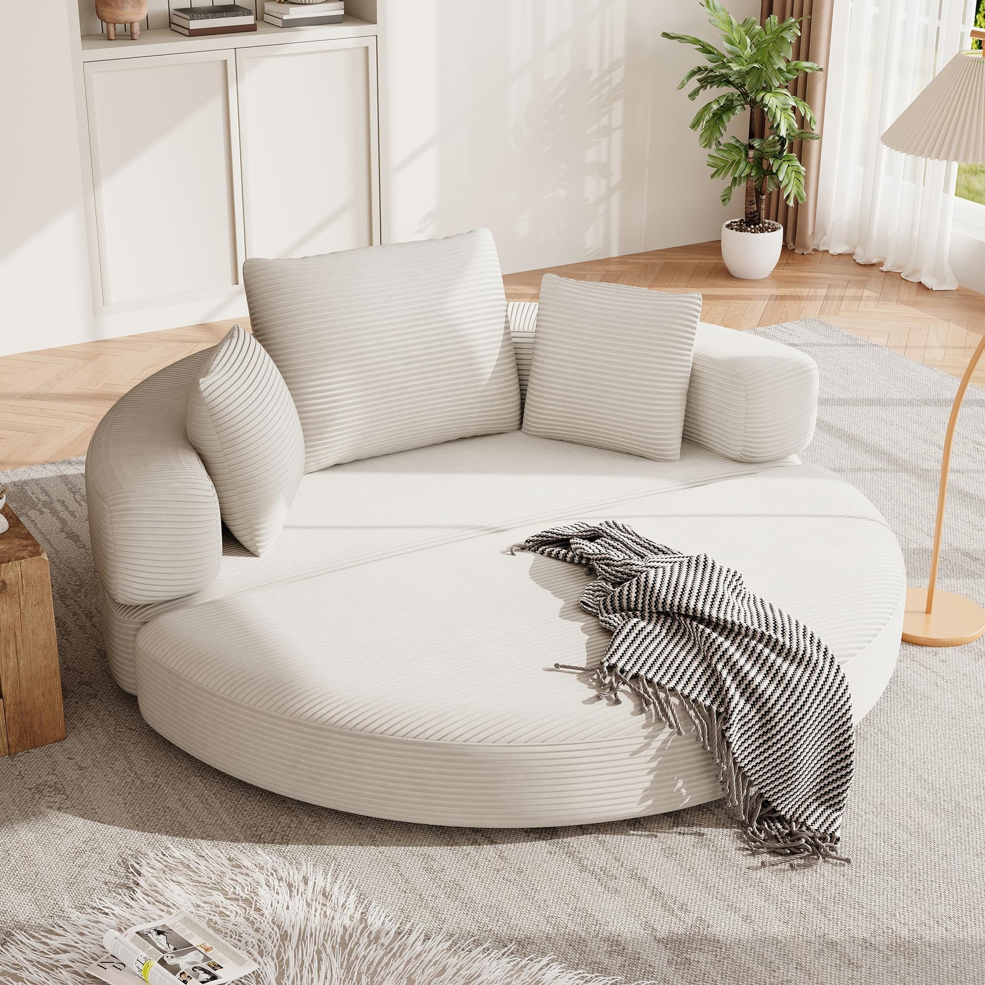 Multifunktionales freistehendes Klappsofabett (Boneless Couch) – Ovales Bett mit Kissen, modulares Sofa, Cordstoff-Bezug (173 x 176 cm), geeignet für Apartments, Wohnzimmer, Schlafzimmer (Braun Grau)