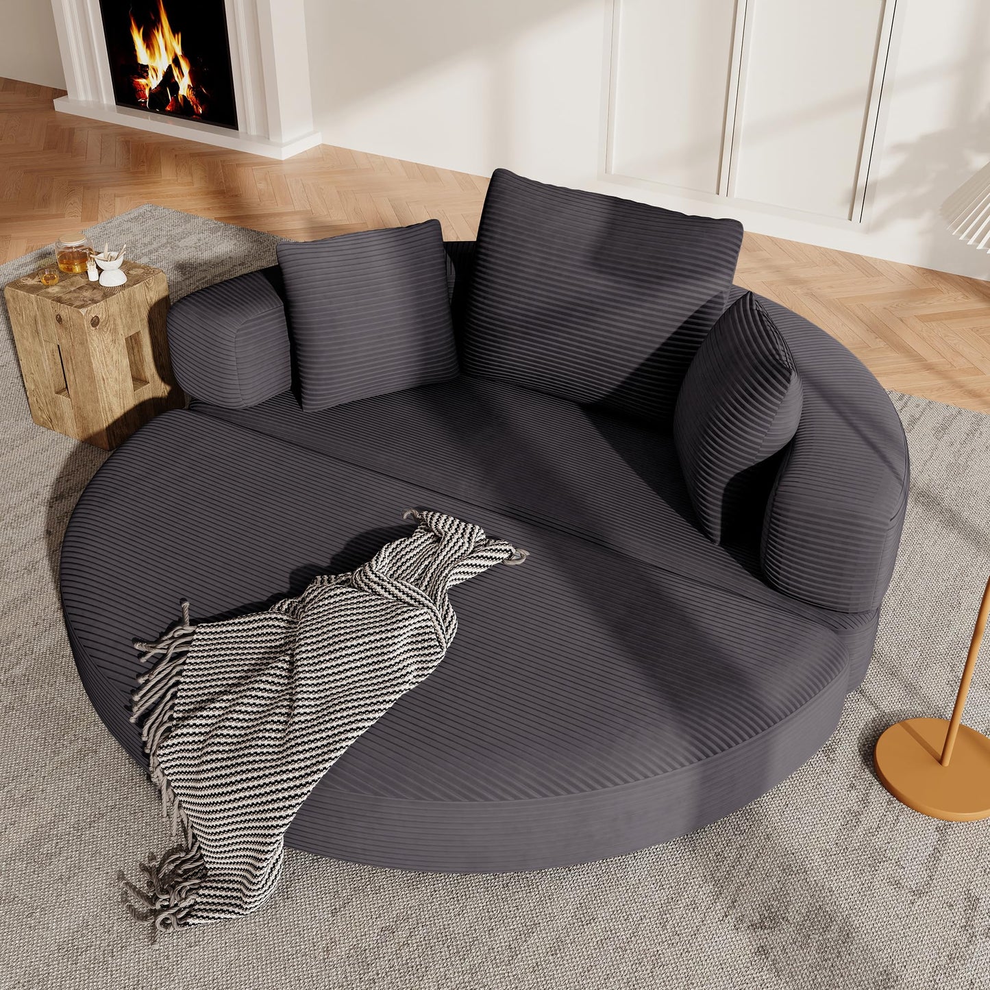 Multifunktionales freistehendes Klappsofabett (Boneless Couch) – Ovales Bett mit Kissen, modulares Sofa, Cordstoff-Bezug (173 x 176 cm), geeignet für Apartments, Wohnzimmer, Schlafzimmer (Braun Grau)