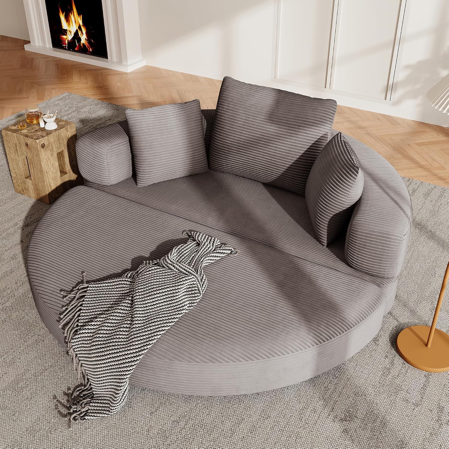Multifunktionales freistehendes Klappsofabett (Boneless Couch) – Ovales Bett mit Kissen, modulares Sofa, Cordstoff-Bezug (173 x 176 cm), geeignet für Apartments, Wohnzimmer, Schlafzimmer (Braun Grau)