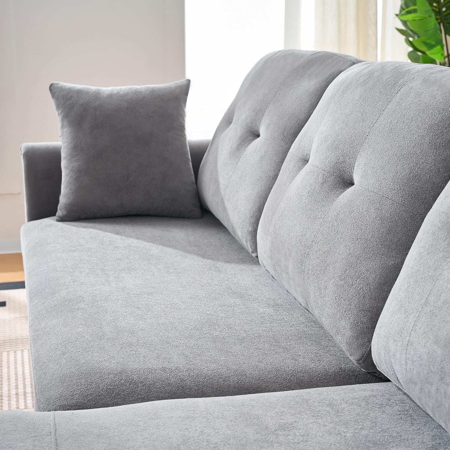 206cm Modulares 3-Sitzer L-förmige Ecksofa, Sofa mit Schlaffunktion, Grau | ausziehbarem Schlafsofa, Couch mit Stauraum und Seitentaschen, aus weichem Chenille, für Wohnzimmer und Schlafzimmer