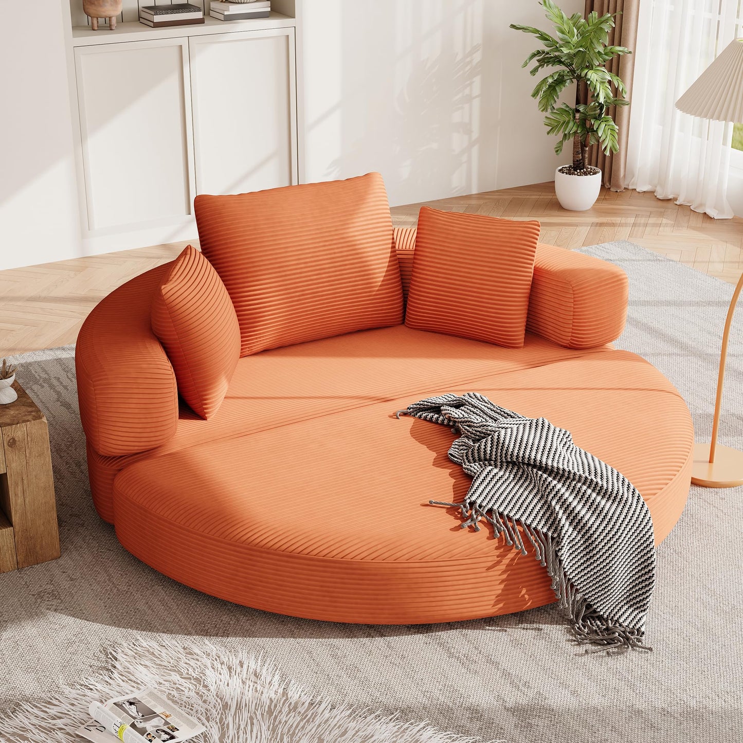 Multifunktionales freistehendes Klappsofabett (Boneless Couch) – Ovales Bett mit Kissen, modulares Sofa, Cordstoff-Bezug (173 x 176 cm), geeignet für Apartments, Wohnzimmer, Schlafzimmer (Braun Grau)